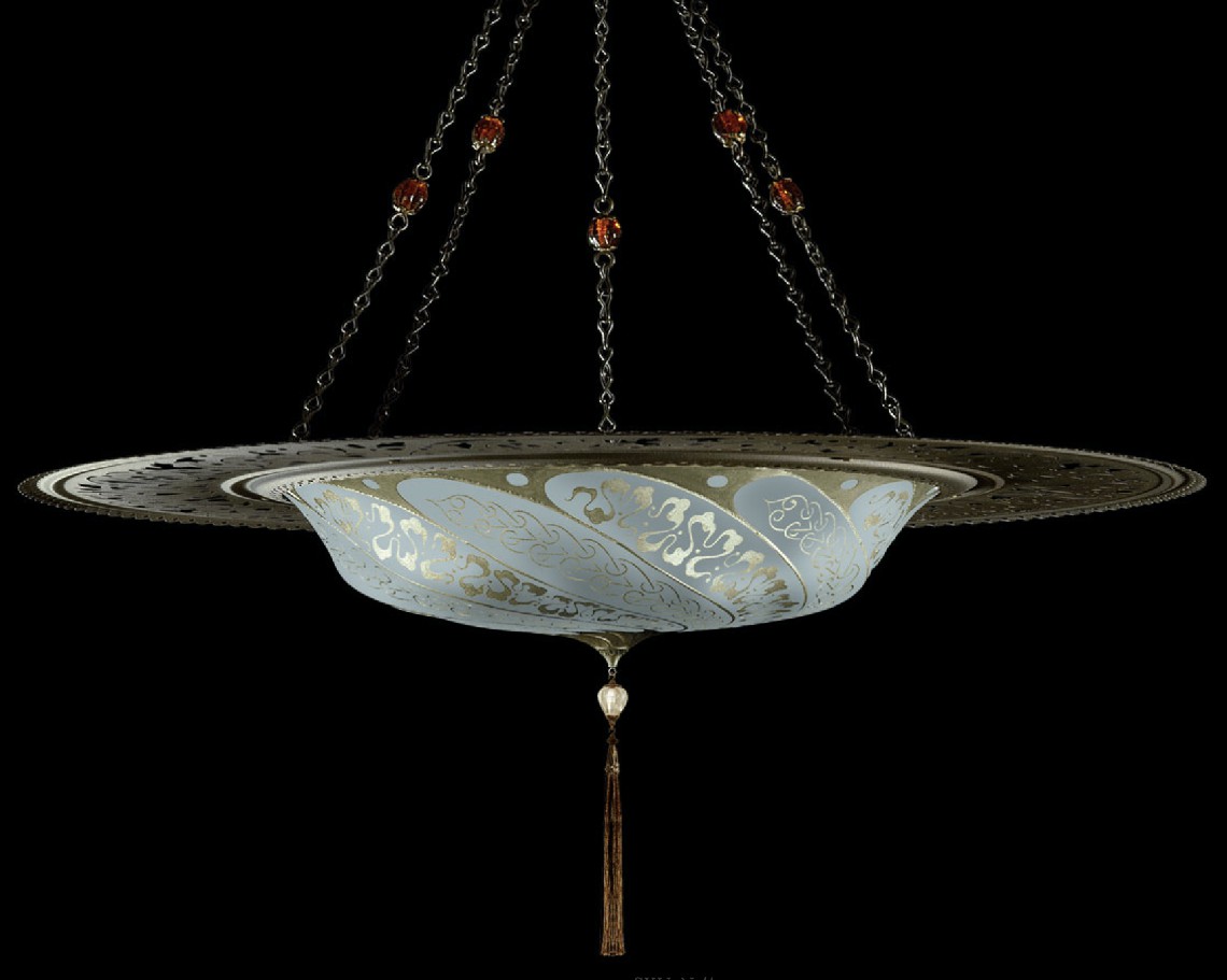 Venetia studiumvScudo Saraceno Serpentine light blue silk lamp with metal ring 吊燈