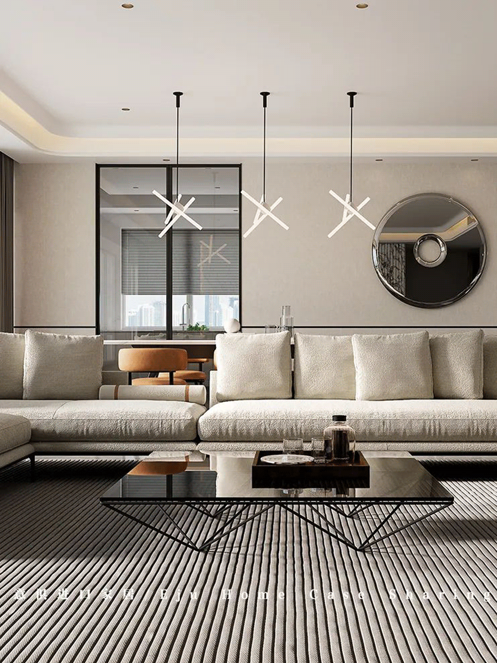 【杭州大平層軟裝全案】現代大平層的超大橫廳怎么裝點?一口氣給你三個選擇方案！